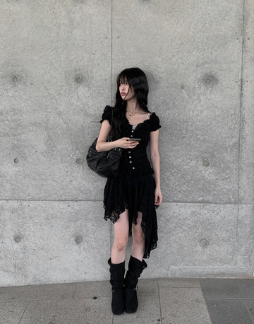 Shuri Puff Lace Short Sleeve Blouse